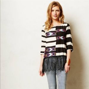 Anthropologie Floreat Fringed Boho Embroidered Top